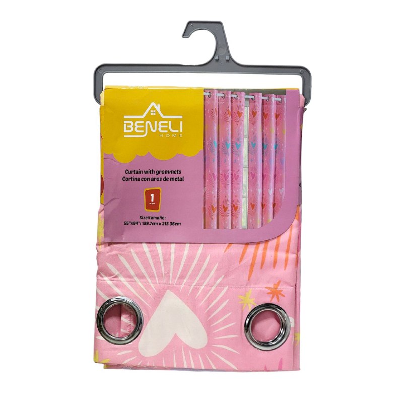 JUEGO DE SABANAS MATRIMONIAL EN SET CON CORTINAS PARA NIÑAS DE 6 PIEZAS CORAZONES BENELI HOME