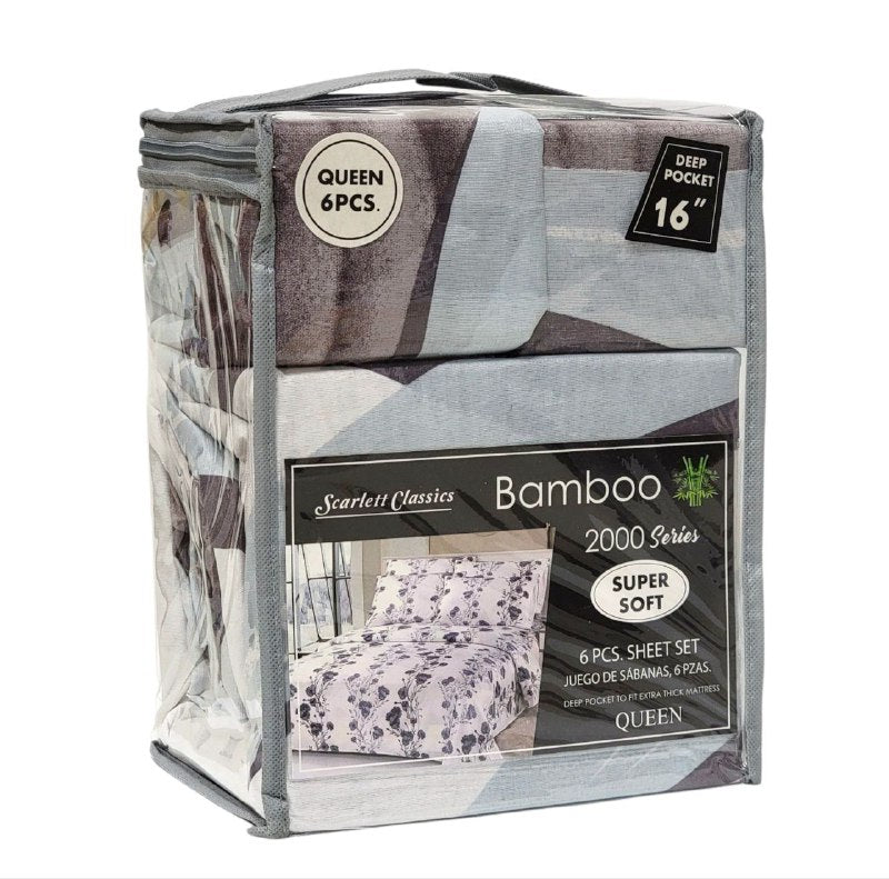 JUEGO DE SABANAS CAMERA DE 6 PIEZAS QUEEN SCARLETT CLASSICS BAMBOO, 54 ESTILOS