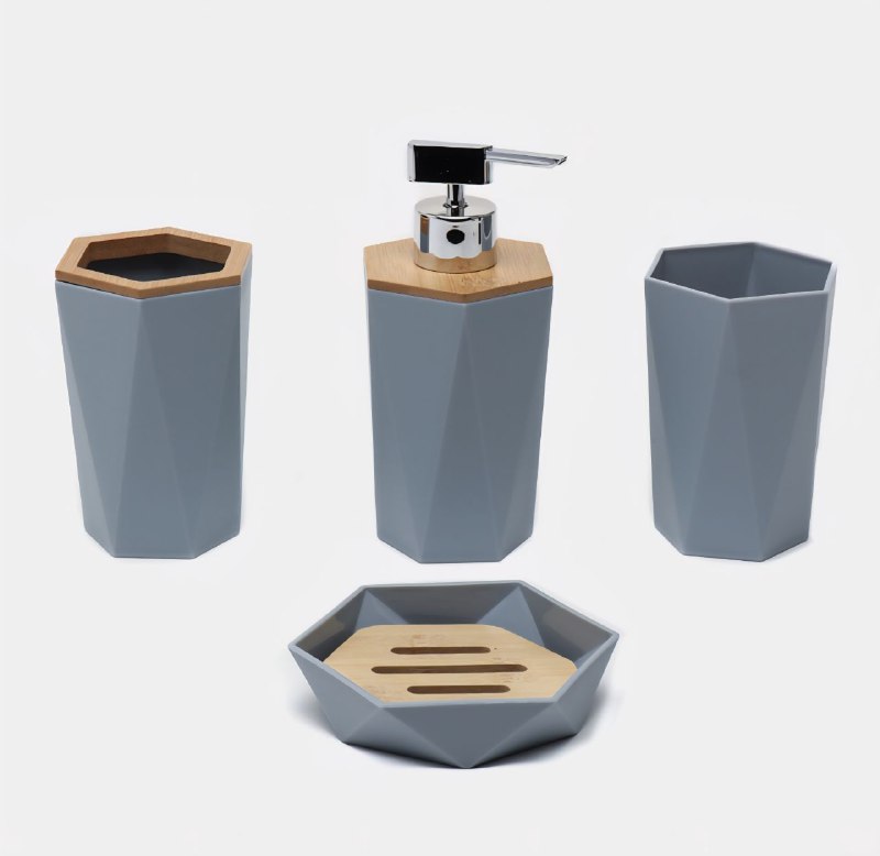DISPENSADOR DE JABON LIQUIDO EN SET PARA BAÑO DE 4 PIEZAS, DISFRUTA DE UN BAÑO ORDENADO Y ELEGANTE