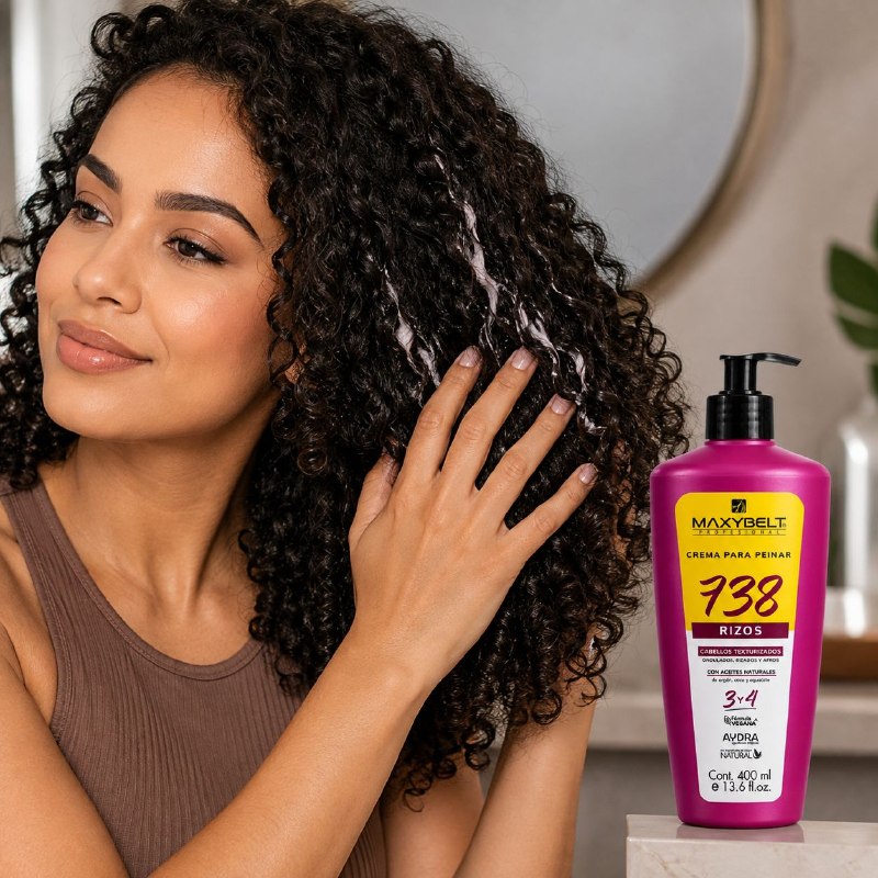 CREMA PARA PEINAR Y DEFINIDORA DE RIZOS CON ACEITES DE ARGAN, COCO Y AGUACATE 738 MAXYBELT 400ML