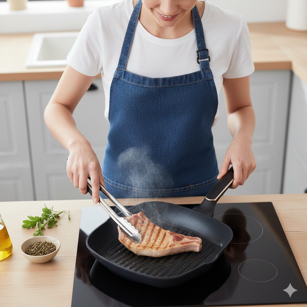 SARTÉN GRILL CON SUPERFICIE ESTRIADA PARA MARCAR LOS ALIMENTOS BLACKROSE 4.1X28CM