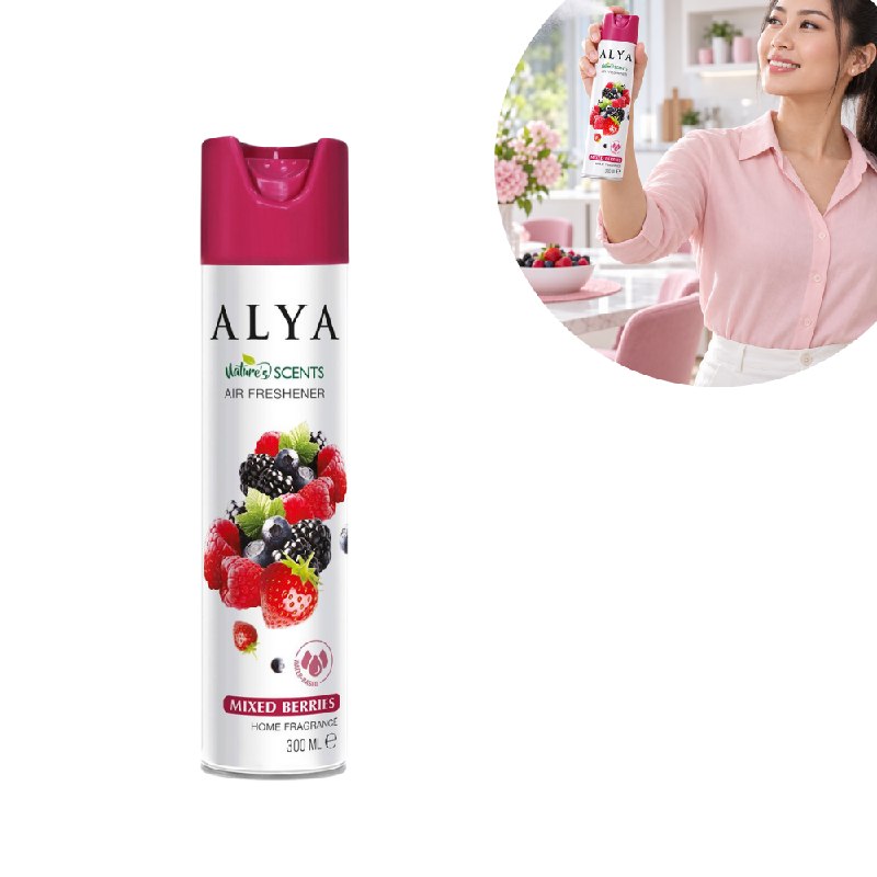 AMBIENTADOR AROMATIZANTE EN SPRAY CON AROMA FRUTOS DEL BOSQUE ALYA 300ML