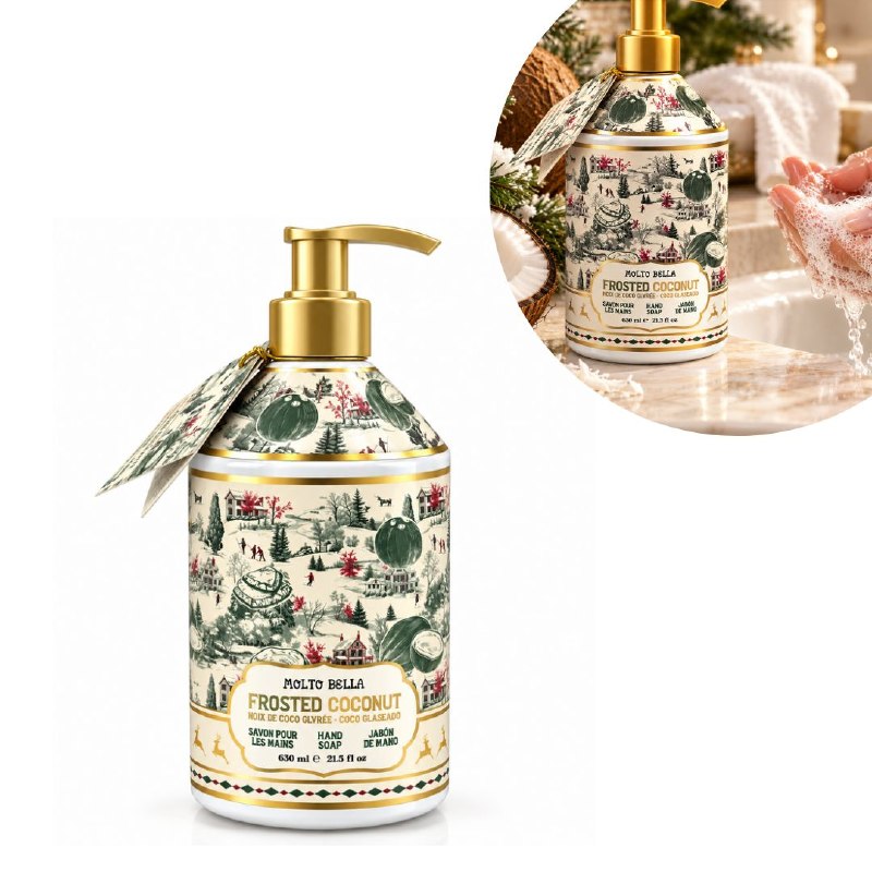 JABON LIQUIDO PARA MANOS SUAVE CON AROMA A COCO ESCARCHADO MOLTO BELLA 630ML