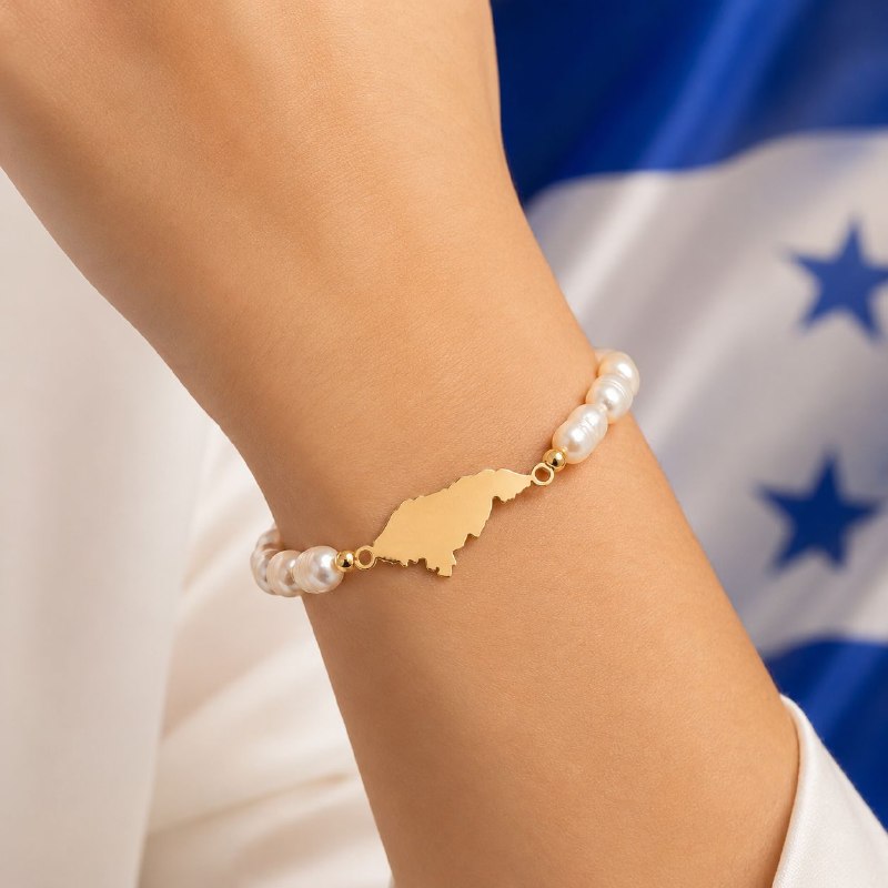 PULSERA DE ENCHAPE ELASTICA PARA DAMA CON DISEÑO DE HONDURAS