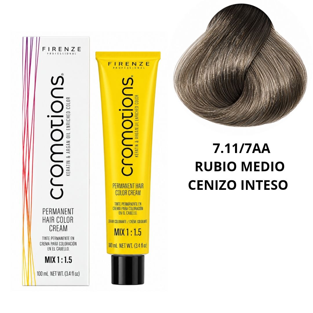 TINTE PERMANENTE EN CREMA CROMOTIONS 7.11/7AA RUBIO MEDIO CENIZO INTENSO FIRENZE PROFESSIONAL 100ML