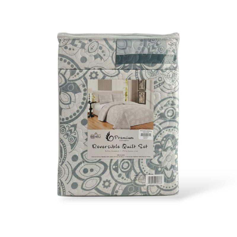JUEGO DE SABANAS CAMERA EDREDON REVERSIBLE DE 3PCS QUEEN BENELI HOME