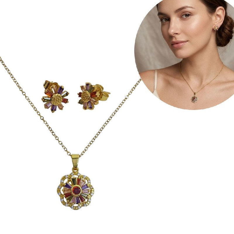 SET DE ENCHAPE PARA DAMA CON DISEÑO DE FLOR MULTICOLOR