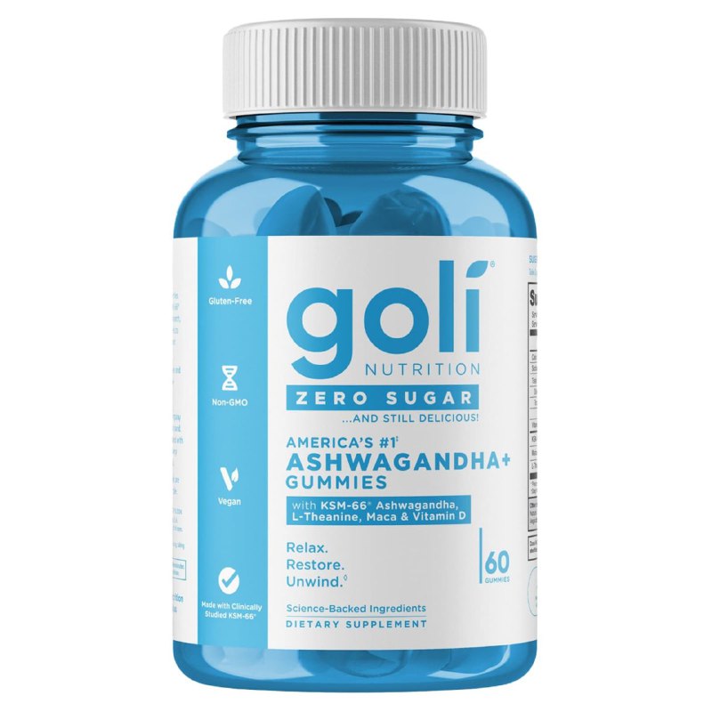 VITAMINAS EN GOMITAS DE ASHWAGANDHA PARA RELAJARSE, RESTAURA Y DESCANDA PERFECTO CON ESTE SUPLEMENTO DIETETICO GOLI NUTRITION ZERO SUGAR 60UND