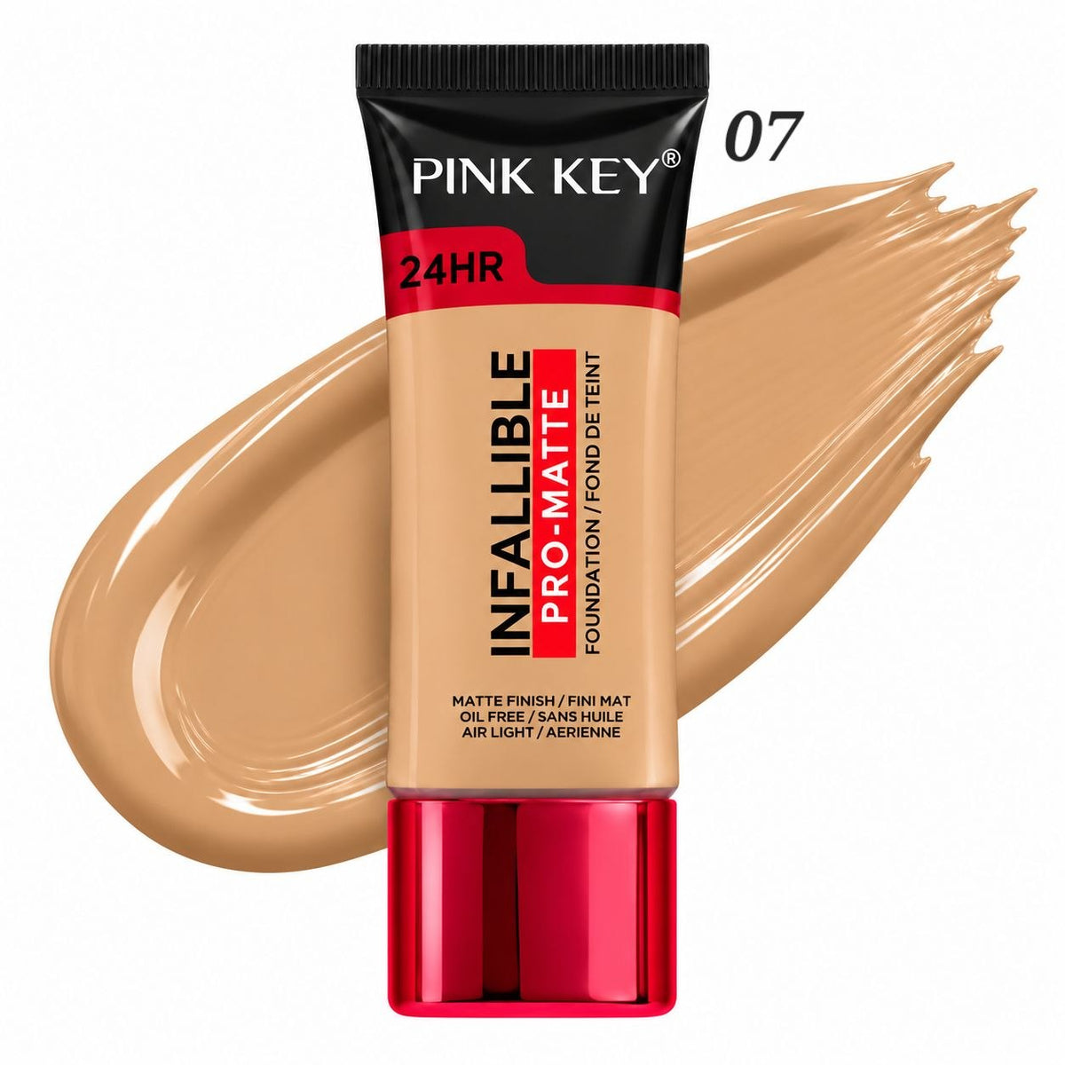 BASE DE MAQUILLAJE LÍQUIDA ACABADO MATE ECONÓMICA PINK KEY 24H
