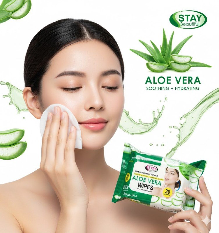 TOALLITAS HUMEDAS FACIALES DE ALOE VERA DESMAQUILLANTES Y LIMPIADORAS STAY BEAUTIFUL 30UND