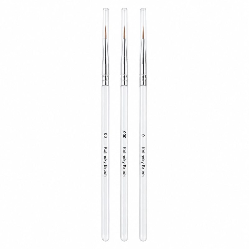 SET DE 3 PINCELES DELINEADORES DE PUNTA FINA CON MANGO TRANSPARENTE (0, 00, 000) QUEENIGHT PROFESSIONAL 1 UND