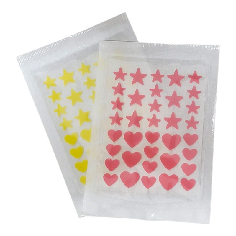 PARCHES HIDROCOLOIDE PARA ACNE EN FORMA DE ESTRELLA Y CORAZON SADOER 72UND