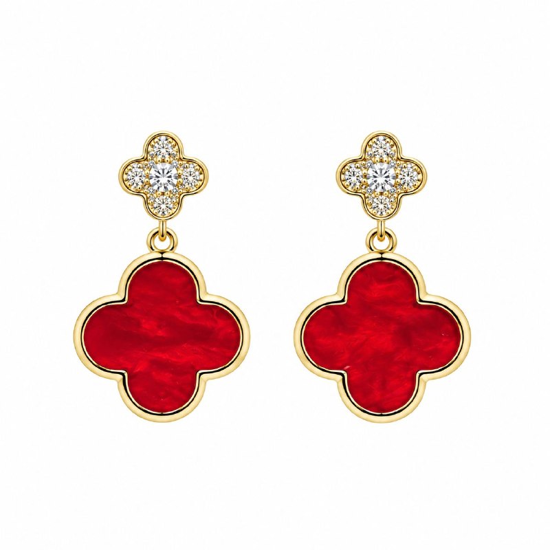 ARITOS DE ENCHAPE PARA DAMA CON DISEÑO DE FLOR 2.4CM (DUPE DE VAN CLEEF)