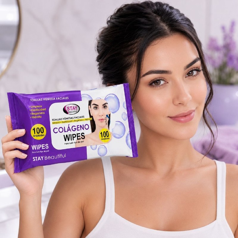 TOALLITAS HUMEDAS FACIALES CON COLAGENO LIMPIADORAS E HIDRATANTES STAY BEAUTIFUL 100UND