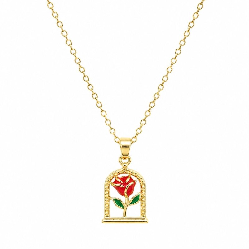 GARGANTILLA DE ENCHAPE PARA DAMA CON DISEÑO DE FLOR ROSA 2.2CM