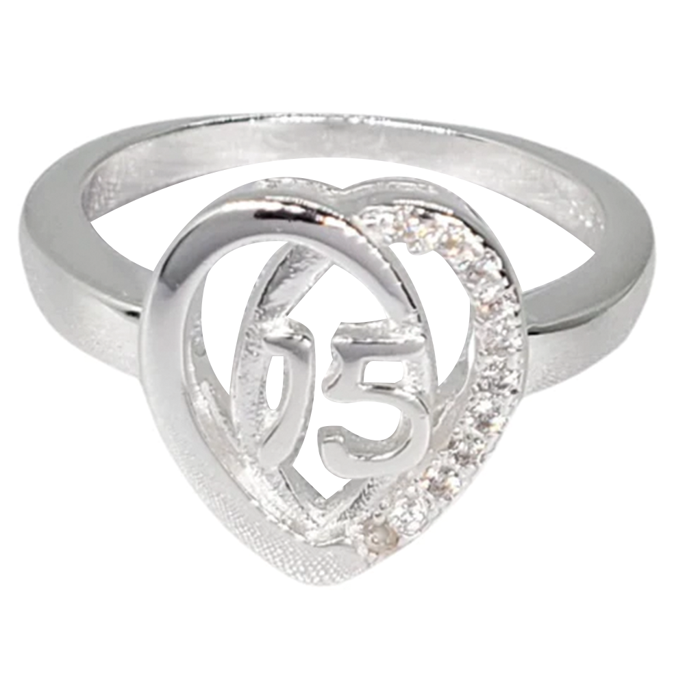 PANI1966 ANILLO 15 AÑOS DE CORAZON CON CIRCONES, PLATA 925