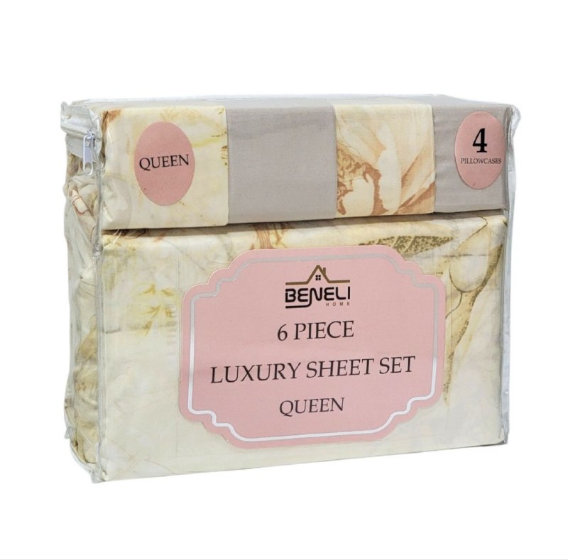 JUEGO DE SABANAS DE LUJO TAMAÑO QUEEN DE 6PCS BENELI HOME