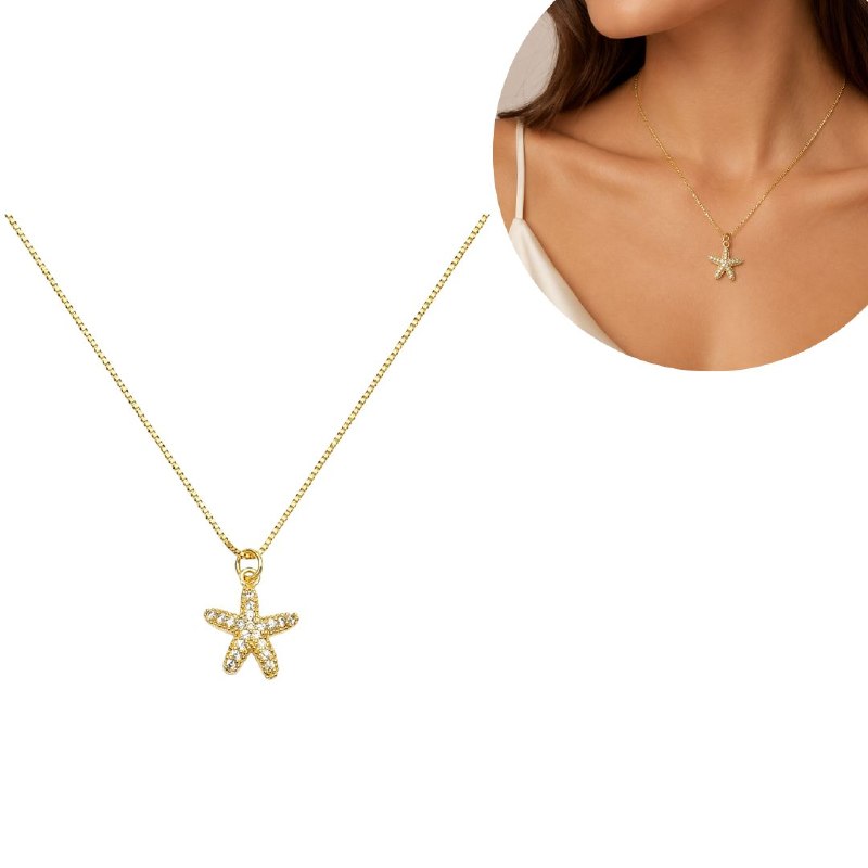 GARGANTILLA DE ENCHAPE PARA DAMA CON DISEÑO DE ESTRELLA DE MAR 2.3CM (DUPE DE SWAROVSKI)