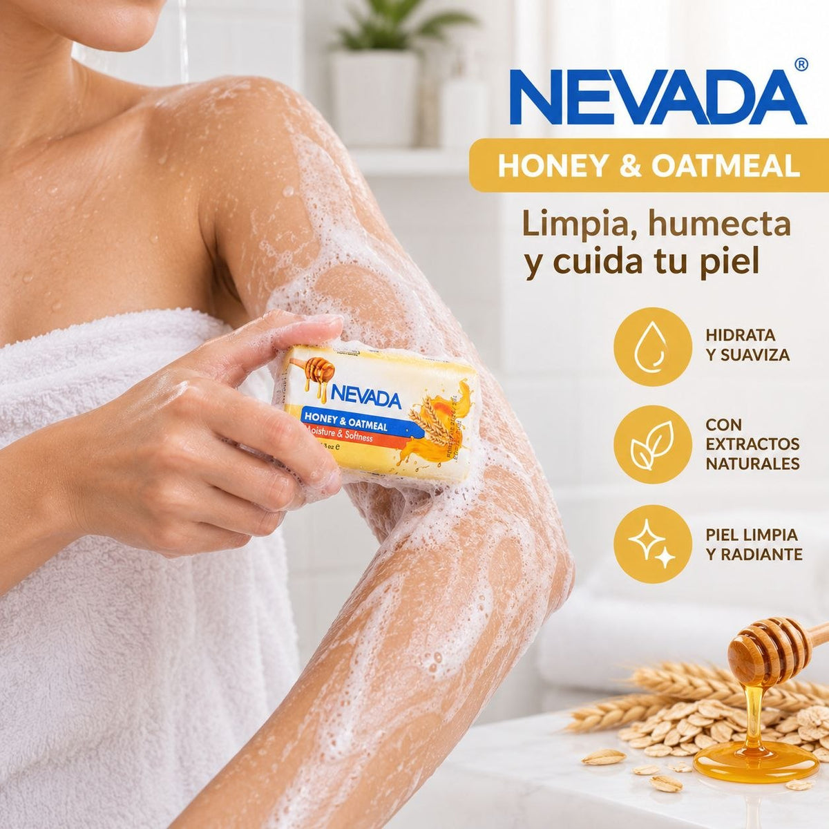 JABÓN CORPORAL Y FACIAL DE MIEL Y AVENA NEVADA 150G