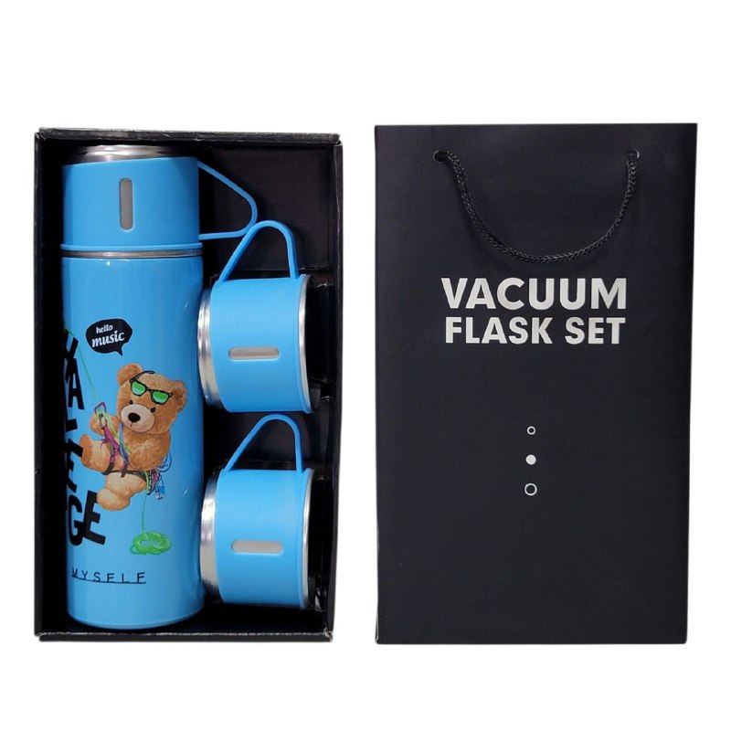 SET DE TERMO CON TAZAS DE ACERO INOXIDABLE 3 PIEZAS VACUUM FLASK 500ML 5 ESTILOS