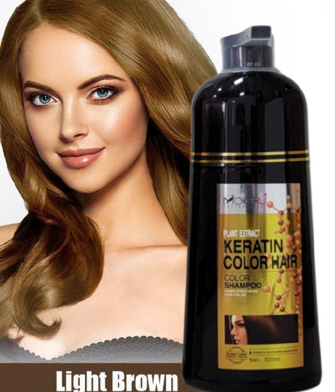 SHAMPOO TINTE COLOR LIGHT BROWN, DE 5 A 25 MINUTOS TIÑE, CABELLO BRILLANTE REPARADOR MOKERU PROFESSIONAL 500ML