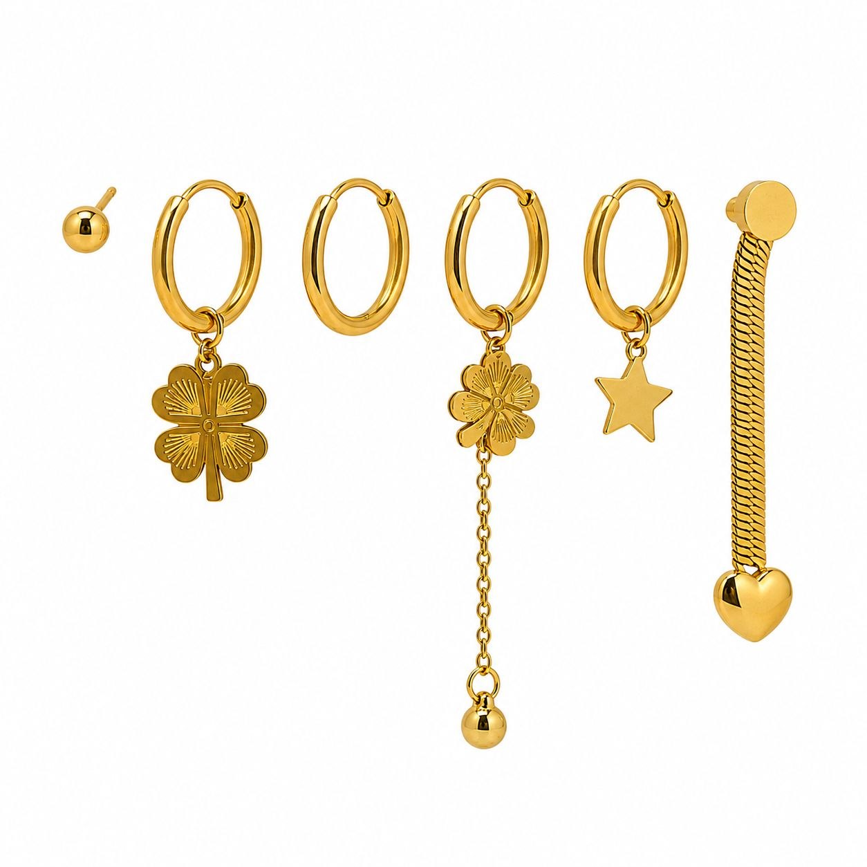 SET DE ARETES / ARRACADAS DE ENCHAPE PARA DAMA CON DIJES CELESTIALES Y DE SUERTE