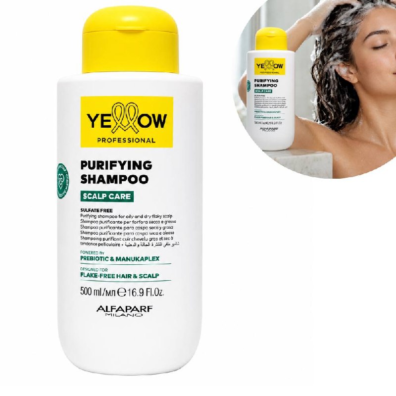 SHAMPOO PURIFICANTE SCALP CARE SIN SULFATOS, ANTICASPA Y CONTROL DE GRASA YELLOW PROFESSIONAL  500ML 1 UND