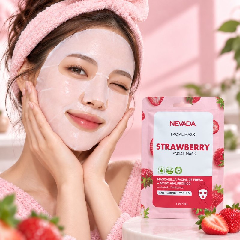 MASCARILLA FACIAL HIDRATANTE Y REVITALIZANTE DE EXTRACTO DE FRESA Y ACIDO HUALURONICO NEVADA 30G