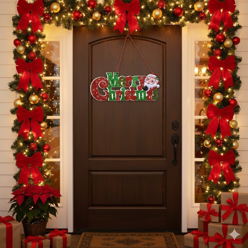 DECORACION ADORNO NAVIDEÑO CARTEL COLGANTE ALEGRE FESTIVO 36X40CM, 4 ESTILOS