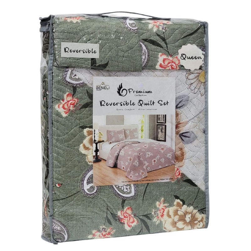 JUEGO DE SABANAS CAMERA EDREDON REVERSIBLE DE 3PCS QUEEN BENELI HOME