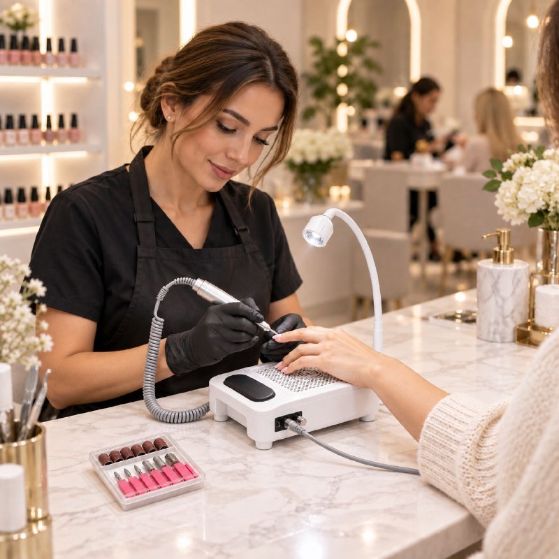 ESTACIÓN PROFESIONAL 4 EN 1 PARA MANICURA Y PEDICURA CON TORNO 45000RPM Y LÁMPARA UV 25CMX24.5CMX9CM