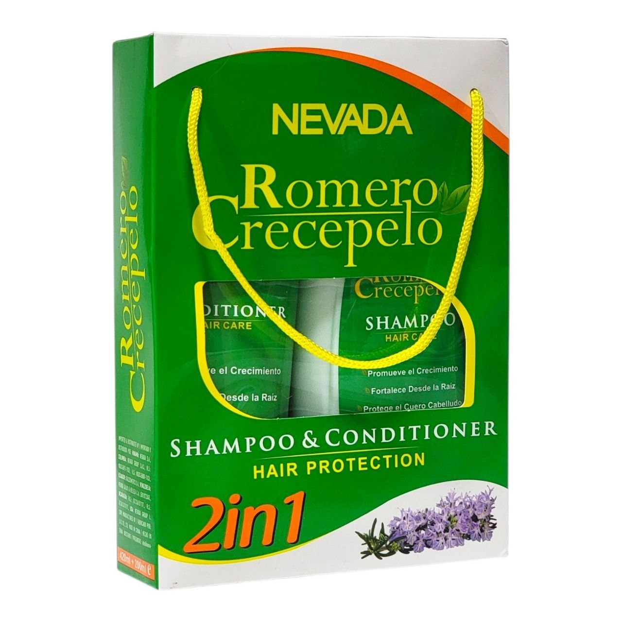 SHAMPOO PARA EL CABELLO EN SET 2 EN 1, SHAMPOO 420ML Y ACONDICIONADOR 200ML DE ROMERO CRECEPELO, TRATAMIENTO CAPILAR CON EXTRACTO DE ROMERO, PREVIENE LA PERDIDA DEL CABELLO Y LO DEJA SUAVE Y BRILLANTE NEVADA