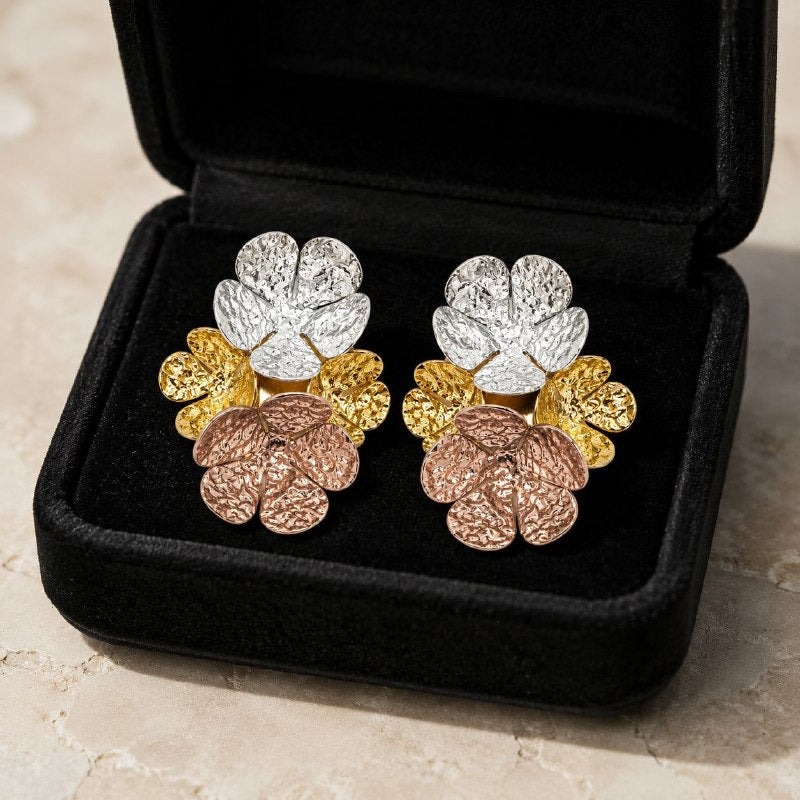 ARITOS DE ENCHAPE PARA DAMA CON DISEÑO DE FLOR 4CM