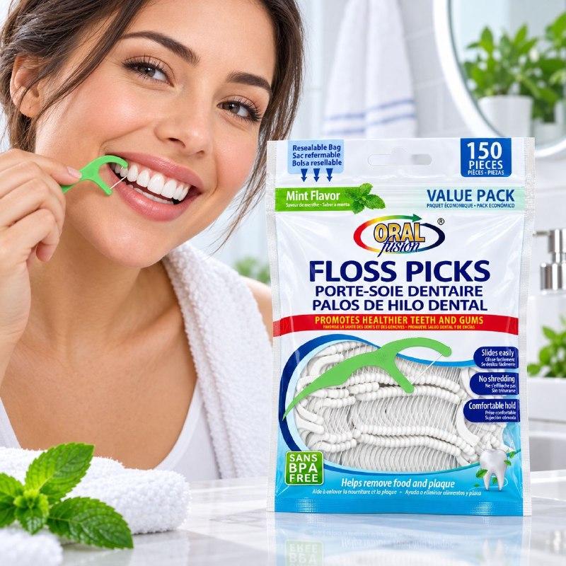 SET DE PALILLOS DE HILO DENTAL E INTERDENTALES CON SABOR MENTA ORAL FUSION 150PCS