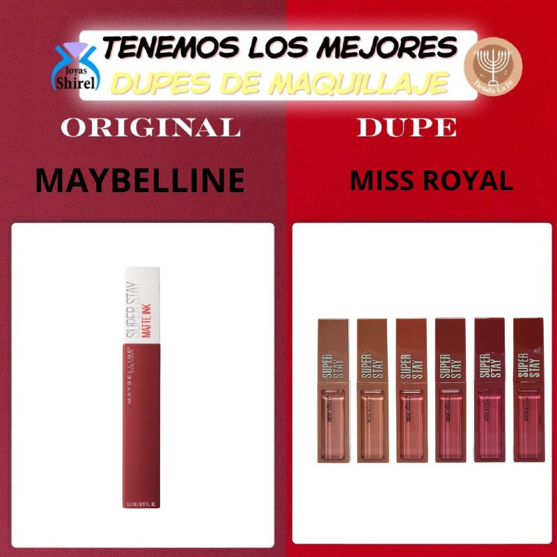 SET DE BRILLO LABIAL MATE ENCANTADOR 6PCS MISS ROYAL 10G (DUPE DE MAYBELLINE)