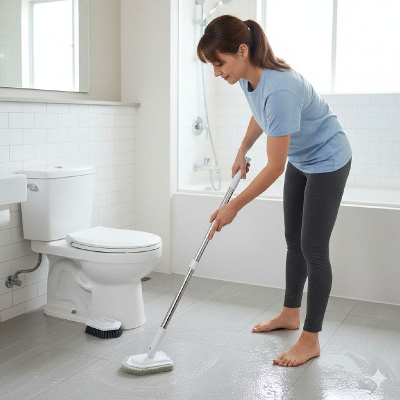 CEPILLO LIMPIADOR PARA PISOS Y BAÑOS DE ACERO INOXIDABLE CON CABEZAL INTERCAMBIABLE CLEAN 91CM