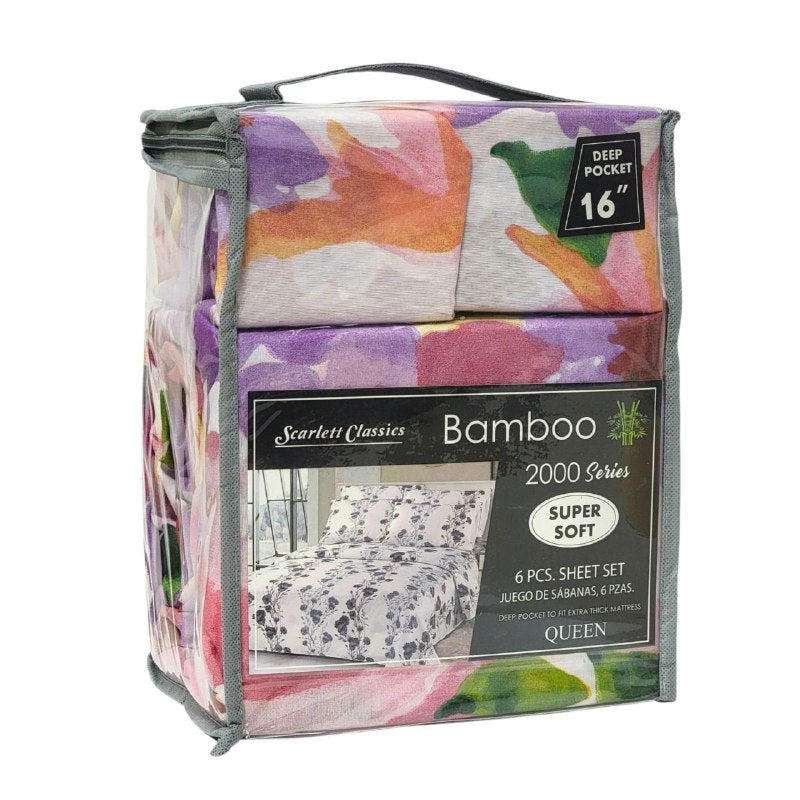 JUEGO DE SABANAS CAMERA DE 6 PIEZAS QUEEN SCARLETT CLASSICS BAMBOO, 54 ESTILOS
