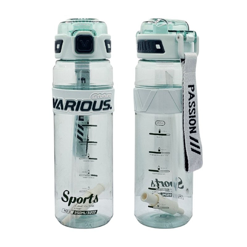 BOTES DE AGUA TERMO DEPORTIVO ERGONOMICO TRANSPARENTE DE PLASTICO RESISTENTE VARIOUS SPORTS 950ML
