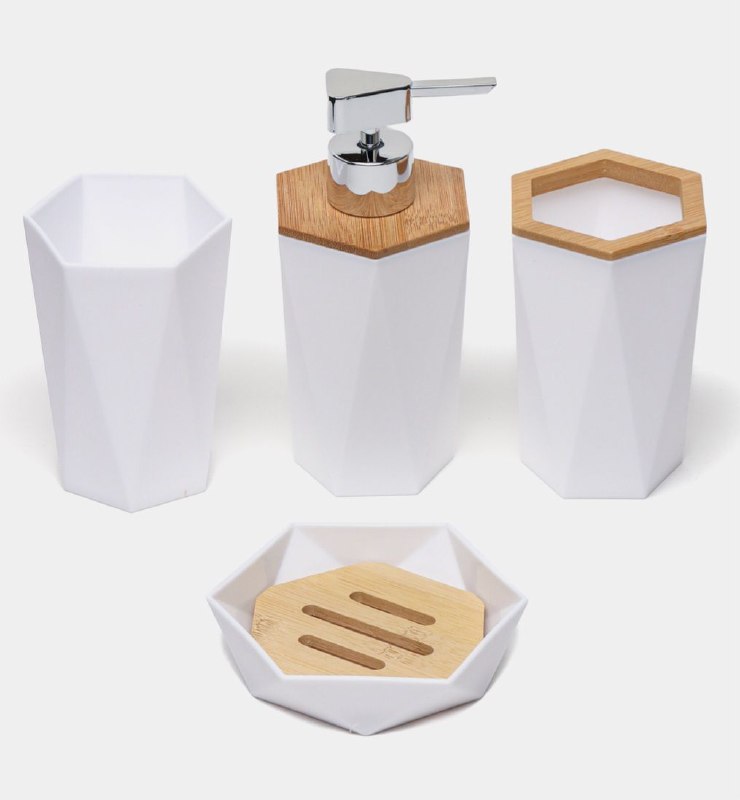 DISPENSADOR DE JABON LIQUIDO EN SET PARA BAÑO DE 4 PIEZAS, DISFRUTA DE UN BAÑO ORDENADO Y ELEGANTE