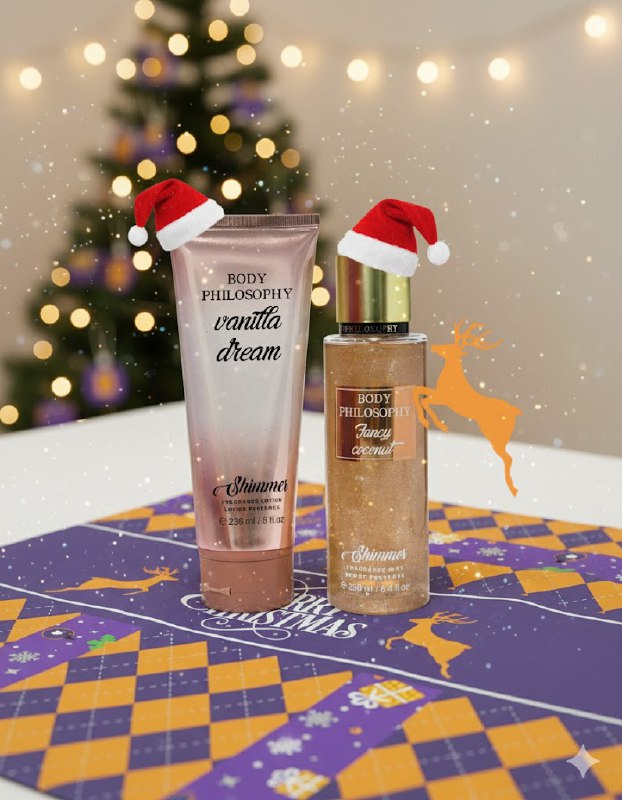 SET BODY PHILOSOPHY NAVIDEÑO COCO ELEGANTE Y VAINILLA DE ENSUEÑO SPLASH 250ML, CREMA CORPORAL 236ML (M)