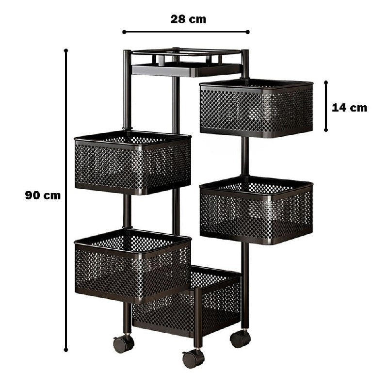 ESTANTE ORGANIZADOR MULTIFUNCIONAL GIRATORIO CUADRADO DE 5 NIVELES 90X28CM