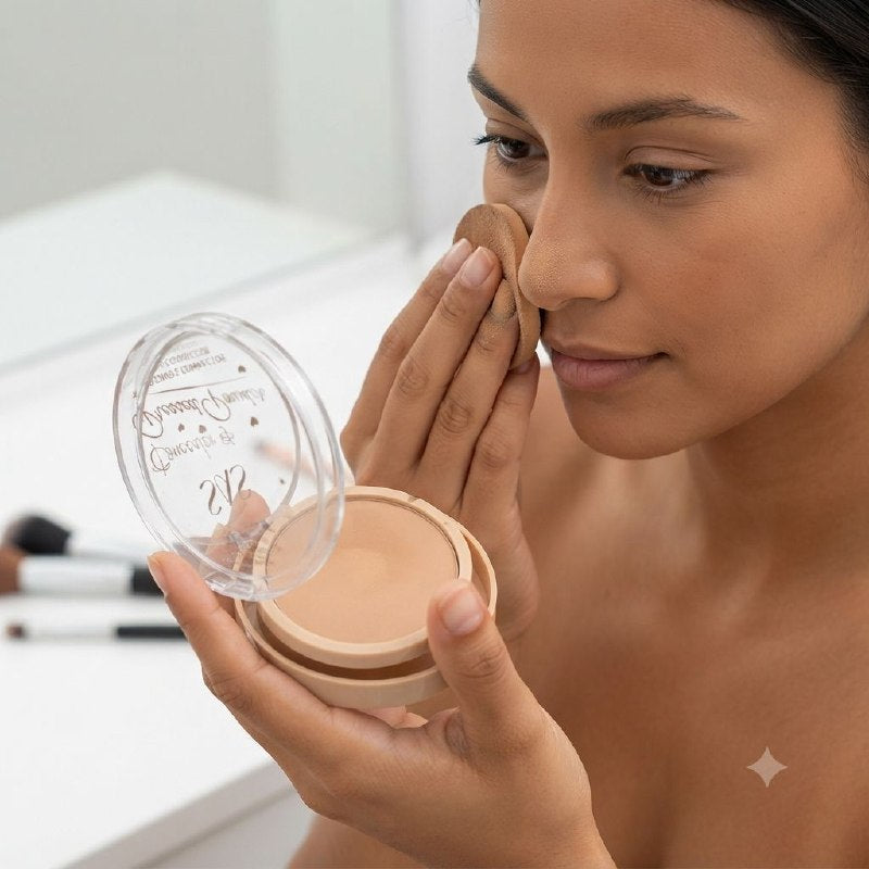 POLVOS COMPACTOS Y CORRECTOR EN CREMA PORTÁTIL MAQUILLAJE ECONÓMICO SAS 6.2g 4.7g
