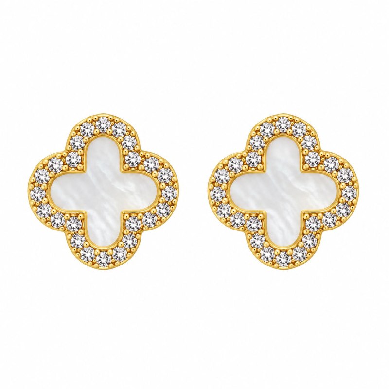 ARITOS DE ENCHAPE PARA DAMA CON DISEÑO DE FLOR 1.2CM (DUPE DE VAN CLEEF)