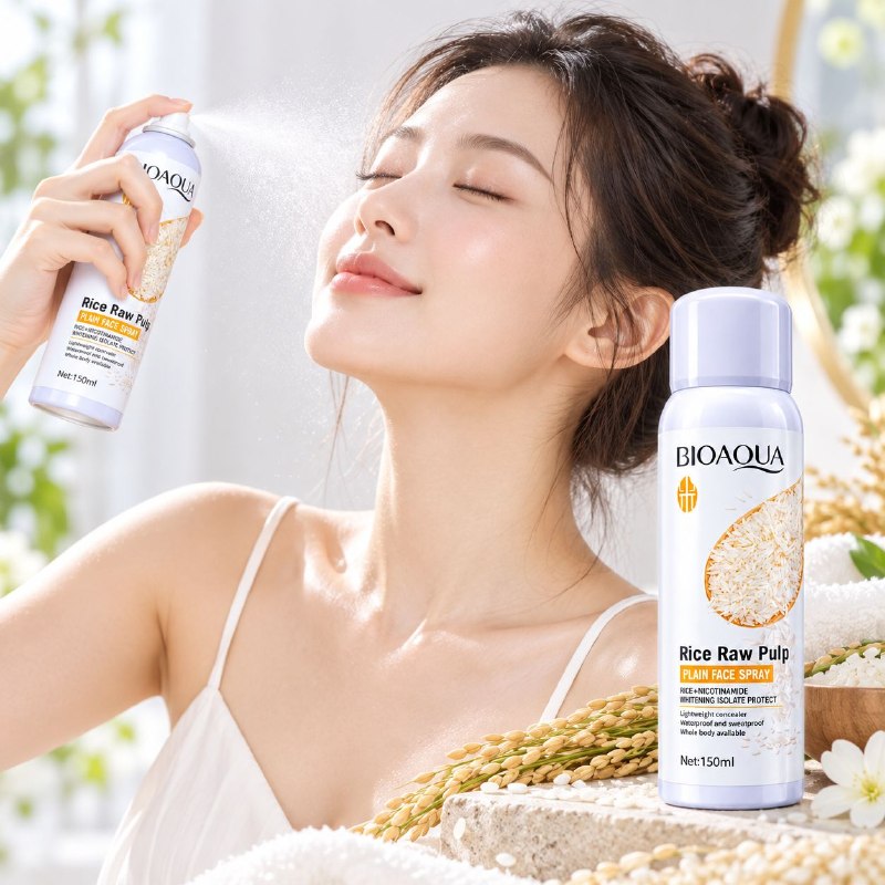 SPRAY FACIAL PROTECTOR, HIDRATANTE E ILUMINADOR RESISTENTE AL AGUA DE PULPA DE ARROZ Y NIACINAMIDA BIOAQUA 150ML
