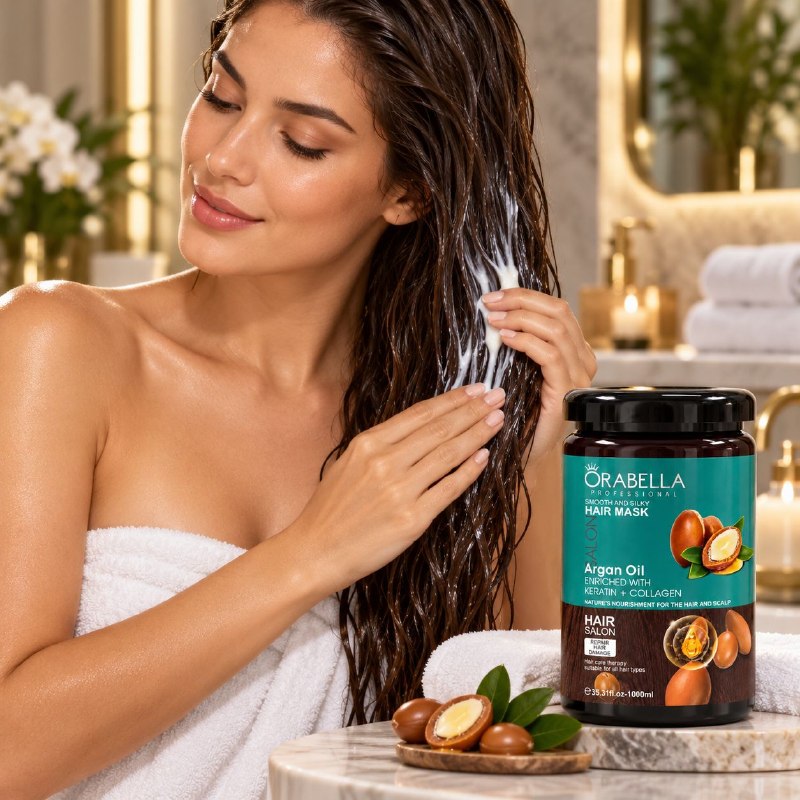 MASCARILLA CAPILAR REESTRUCTURANTE E HIDRATANTE DE ACEITE DE ARGAN, QUERATINA Y COLAGENO ORABELLA 1000ML