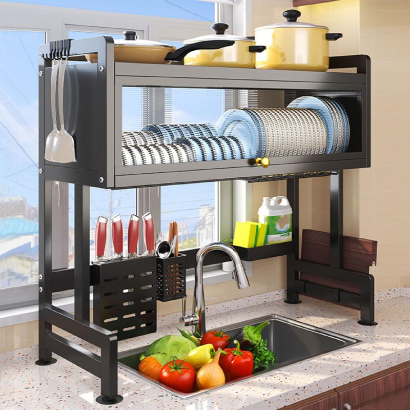 ESTANTE ORGANIZADOR Y ESCURRIDOR DE COCINA, SOBRE EL FREGADERO, ESTANTE DESMONTABLE DE SECADO DE PLATOS DE ACERO INOXIDABLE, FACIL DRENAJE RANCK 80X28X9.5CM
