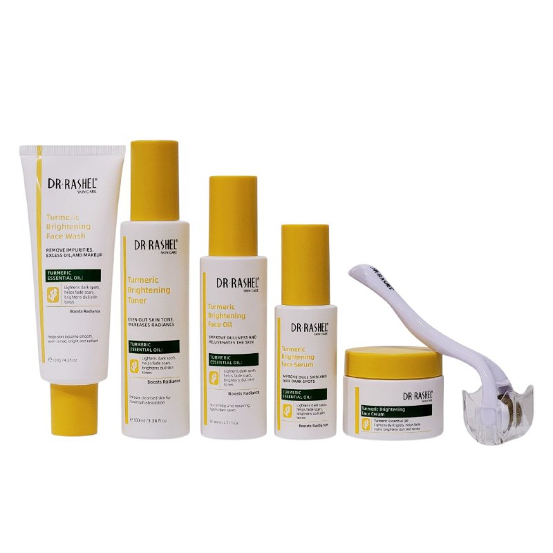 SET DE CUIDADO FACIAL DE CURCUMA EFECTO ILUMINADOR E HIDRATANTE 6PCS DR RASHEL