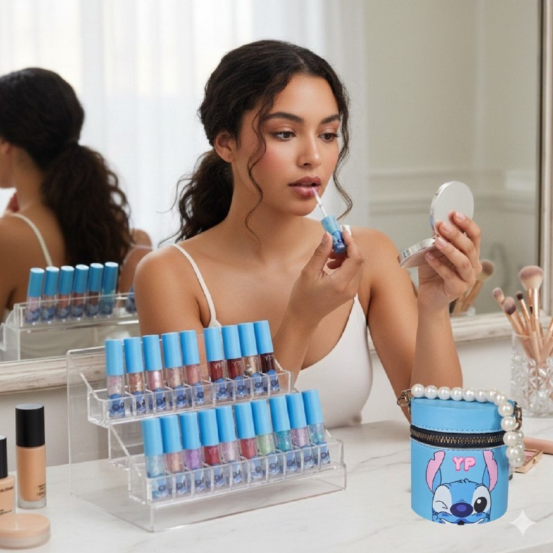 ESTUCHE DE LABIALES LÍQUIDOS ROSITA FRESITA, STITCH Y LABUBU SIYIPING EDICIÓN COLECCIONABLE 20 TONOS