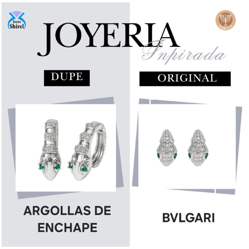 ARGOLLAS DE ENCHAPE PARA DAMA CON DISEÑO DE SERPIENTE Y CIRCONES VERDES