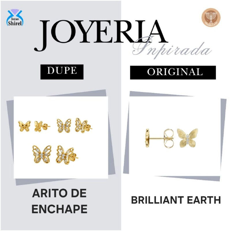 SET DE 3 PARES DE ARITOS DE ENCHAPE PARA DAMA CON DISEÑO DE MARIPOSA (DUPE BRILLIANT EARTH)